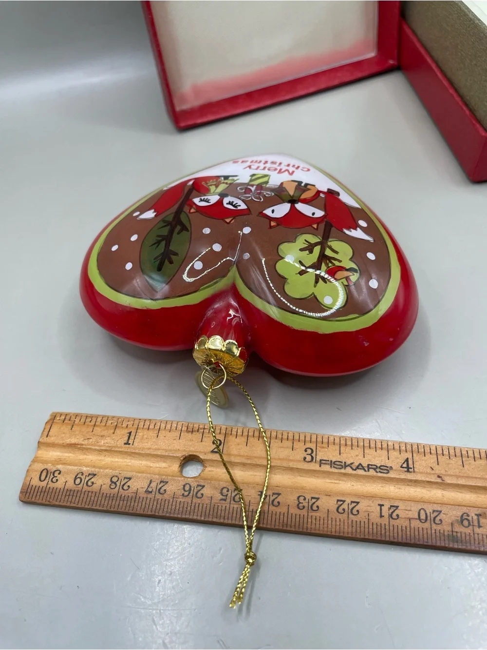 Pier 1 Li Bien Christmas 4x3.5” Ornament 2014 Heart Fox Birds NIB